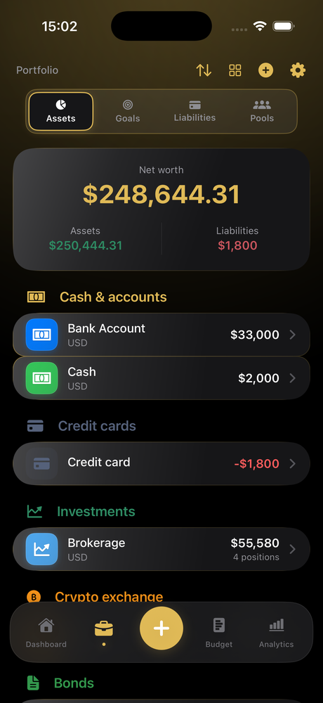 BeWealthy portfolio — accounts and assets